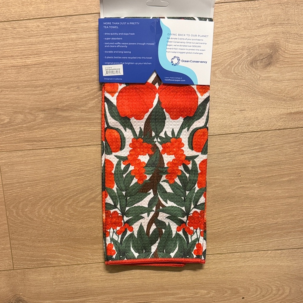 Blue Collection Vibrant Orange Floral Tea Towel - Picture 2 of 5
